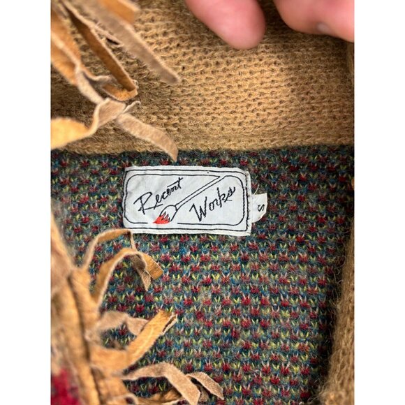 Vintage Recent Works Cardigan Women's S Tan Multi Stripe Fringe Pockets Sweater - Picture 2 of 8